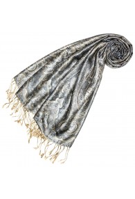 Mens Scarf 100% Silk Pashmina Paisely Gray Ecru LORENZO CANA