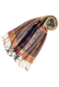 Mens Scarf 100% Silk Pashmina Paisely Cream Blue Red LORENZO CANA