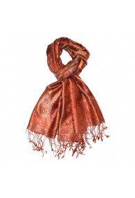 Men's Shawl 100% Silk Paisley Orange Rust LORENZO CANA