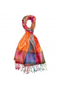 Pashmina 100% Seide Paisley rostbraun grau braun LORENZO CANA