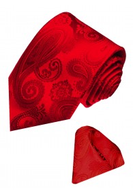 Neck Tie Set 100% Silk Paisley Red Crimson LORENZO CANA
