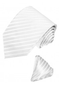 Neck Tie Set 100% Silk Striped White Silver LORENZO CANA