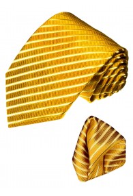 Neck Tie Set 100% Silk Striped Gold Yellow LORENZO CANA