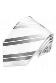 XL Necktie 100% Silk Striped Silver White LORENZO CANA