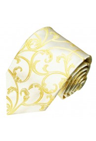 XL Necktie 100% Silk Floral Beige Gold LORENZO CANA