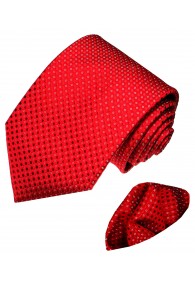Necktie Set 100% Silk Polka Dot Red White LORENZO CANA