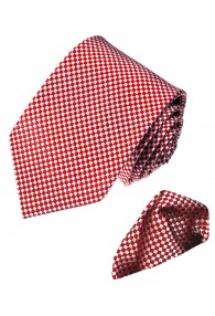 Necktie Set 100% Silk Checkered Red White LORENZO CANA