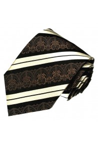 XL Neck Tie 100% Silk Striped Brown White LORENZO CANA 