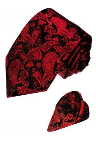 Neck Tie Set 100% Silk Paisley Dark Red Black LORENZO CANA