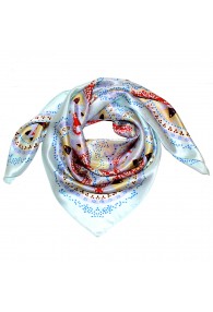 Scarf for men light blue red white silk floral LORENZO CANA