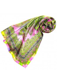 Scarf for Women green pink gold silk floral LORENZO CANA