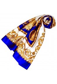 Scarf for Women gold white blue silk floral LORENZO CANA