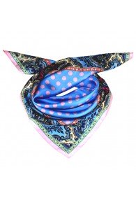 Scarf Women 100% Silk light blue pink violet dots LORENZO CANA