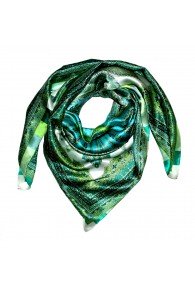 Scarf for men light green aqua petrol silk floral LORENZO CANA