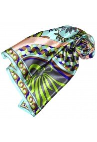 Scarf for Women turquoise orange grey green silk floral LORENZO CANA