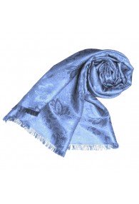 Women's Shawl Viscose Silk Paisley Light Blue LORENZO CANA