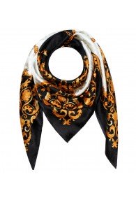 Men's Shawl White Black Gold Silk Floral LORENZO CANA