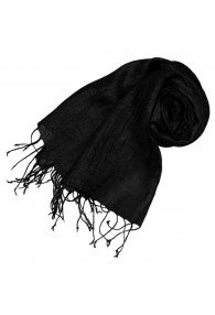 Women's Scarf 100% Linen Unicolored Black LORENZO CANA